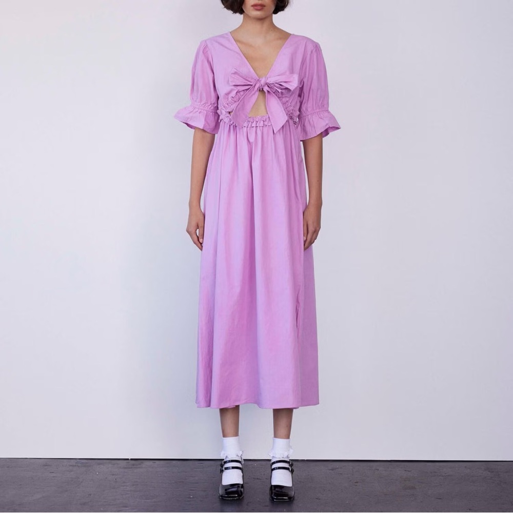 Pink Midi Dress with Bow Detail